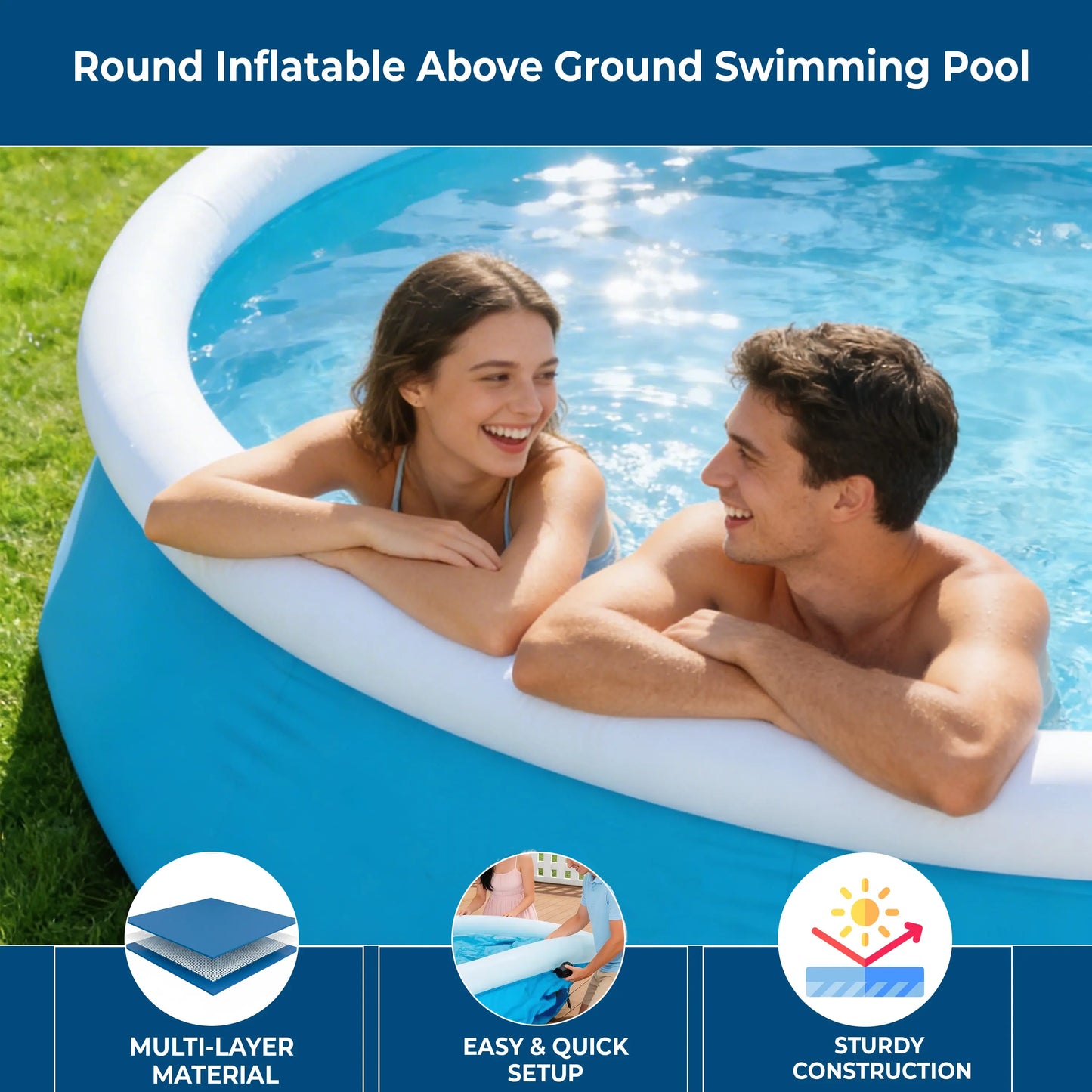 solvantar Family Swimming Pool 6FT 8FT 10FTConstruction Inflatable Patio Garden OutdoorPaddling Pool