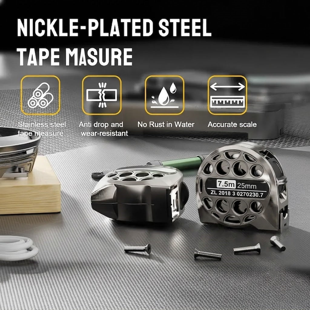 Metal Gauge Tape Measure - 25ft/7.5m Stainless Steel Retractable Ruler with Fraction Markings, Portable Work Tool for Household Woodworking, Tools and Gadgets, Father Gifts