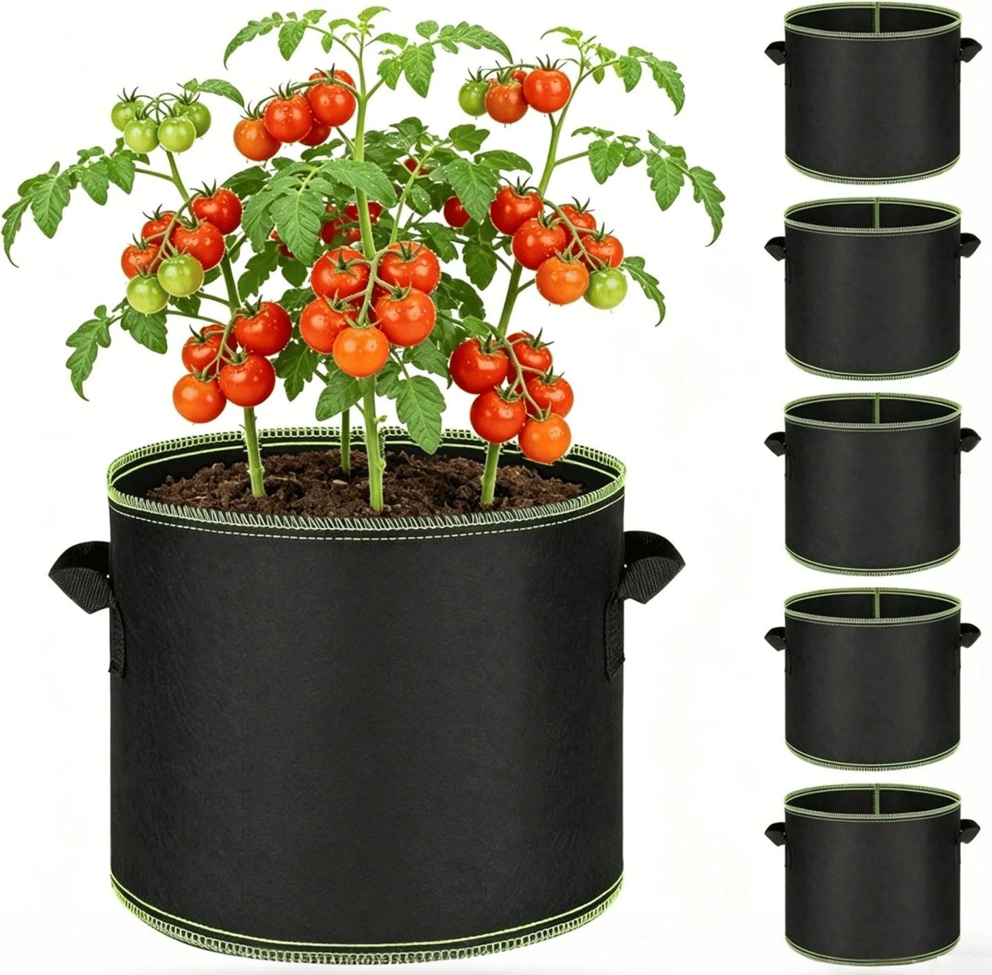 🌱 5-Pack 5 Gallon Grow Bags – Heavy Duty Aeration Fabric Pots with Handles for Vegetables, Flowers & Fruits