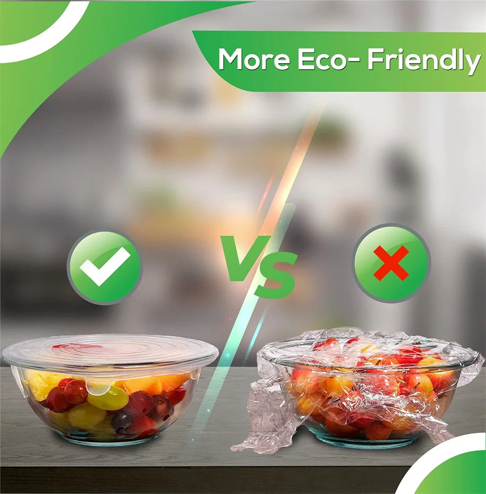6Pcs Reusable Silicone Stretch Lids for fit bowls, cups, fruits & more.