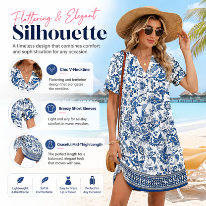 2026！！！ Women's Summer Dress: Casual Summer V-Neck Wedding Guest Dress, Short-Sleeve, Fashionable Beach Vacation Wear👗✨