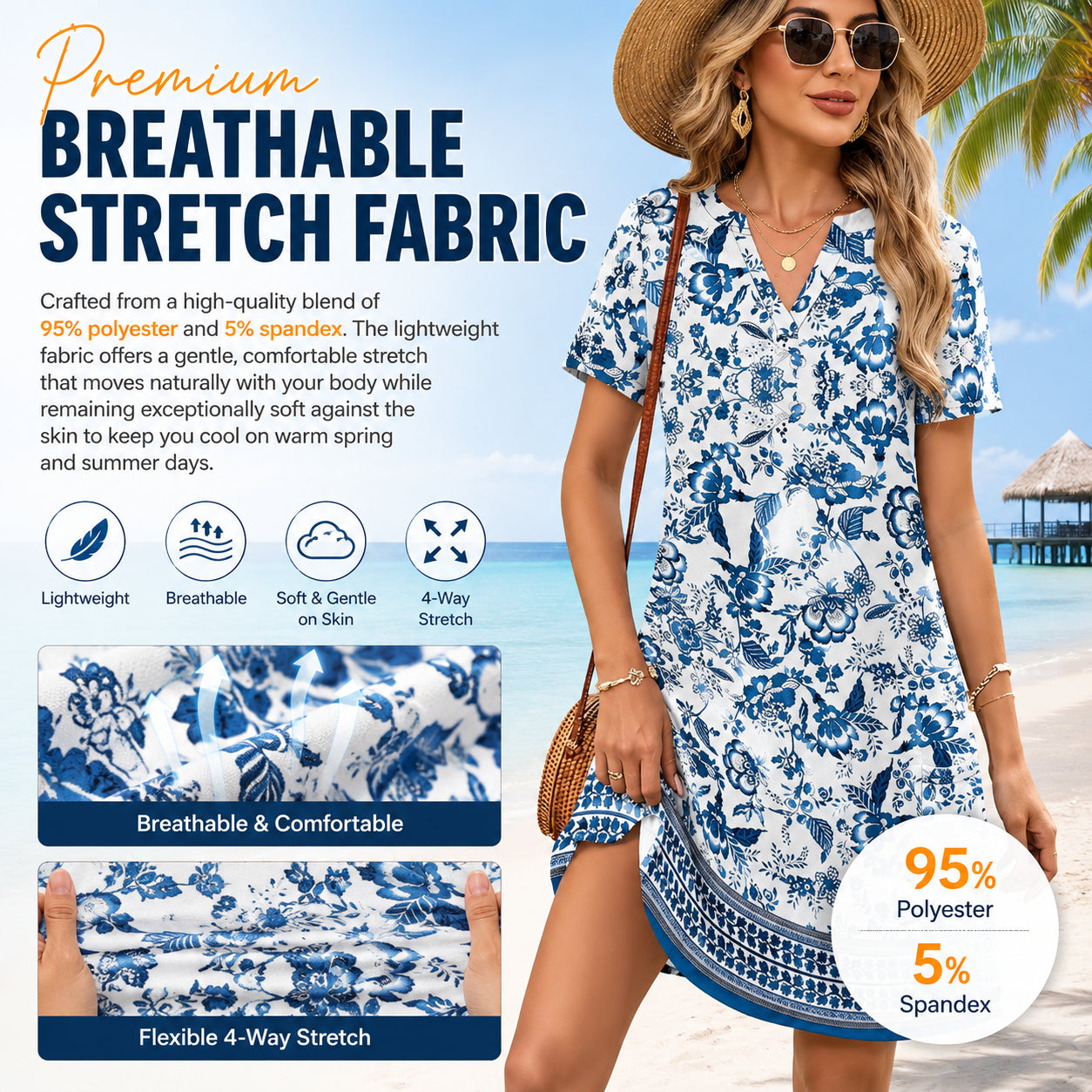2026！！！ Women's Summer Dress: Casual Summer V-Neck Wedding Guest Dress, Short-Sleeve, Fashionable Beach Vacation Wear👗✨