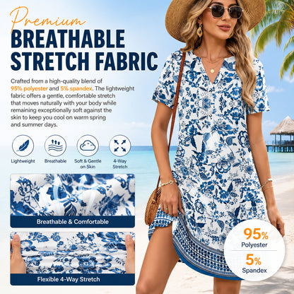 2026！！！ Women's Summer Dress: Casual Summer V-Neck Wedding Guest Dress, Short-Sleeve, Fashionable Beach Vacation Wear👗✨