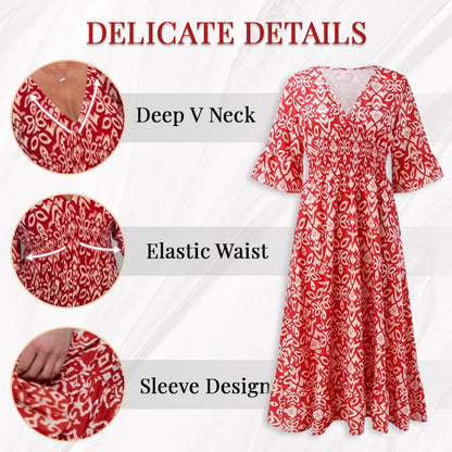 💖LAST DAY SALE 50% OFF💖Bohemian Casual Print V-neck Waist Wrap Long Dress