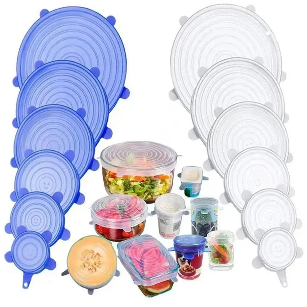 6Pcs Reusable Silicone Stretch Lids for fit bowls, cups, fruits & more.