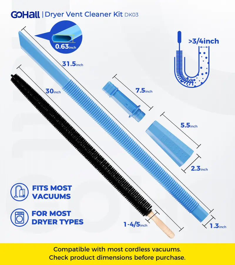 Dryer Vent Cleaner Kit 2 Pieces Vacuum Hose Attachment Lint Brush Universal Quick Lint Remover Deep Cleaning Improve Dryer Efficiency Lower Electric Bills