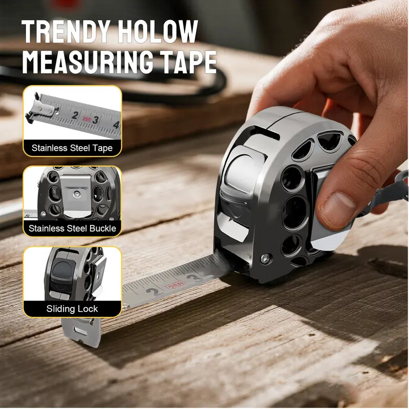 Metal Gauge Tape Measure - 25ft/7.5m Stainless Steel Retractable Ruler with Fraction Markings, Portable Work Tool for Household Woodworking, Tools and Gadgets, Father Gifts