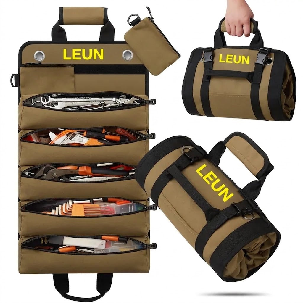 Roll Up Tool Bag with Detachable Tool Pouches Heavy Duty Organizer for Mechanics Electricians Plumbers and Carpenters Foldable Versatile Canvas Garden Tool Bag Backpack Durable, Convenient Tool Pockets, Tool Storage Kit