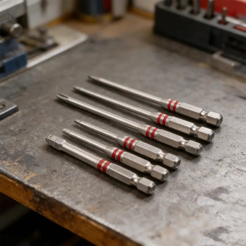 6-Piece Screwdriver Bit Set: Featuring magnetic hexagonal shanks and a unique pagoda-shaped internal hex design, a single bit can tighten nuts ranging from 1.5mm to 6mm