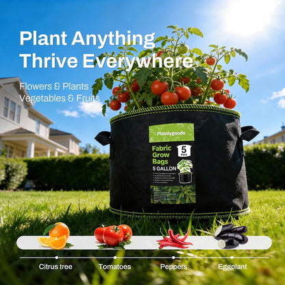 🌱 5-Pack 5 Gallon Grow Bags – Heavy Duty Aeration Fabric Pots with Handles for Vegetables, Flowers & Fruits
