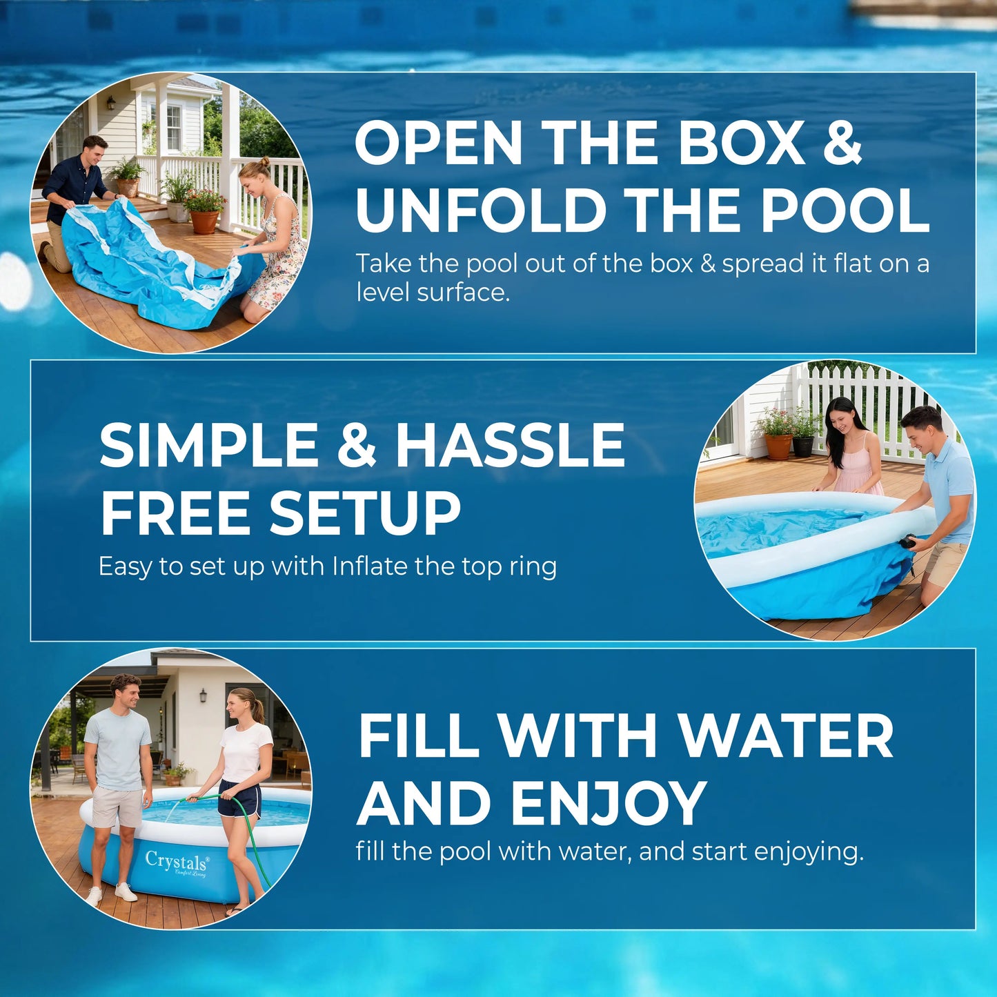 solvantar Family Swimming Pool 6FT 8FT 10FTConstruction Inflatable Patio Garden OutdoorPaddling Pool