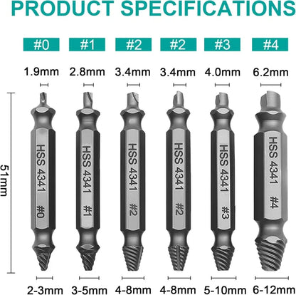 Broken Screw Extractor – 6-Piece Drill Bit Tool Set